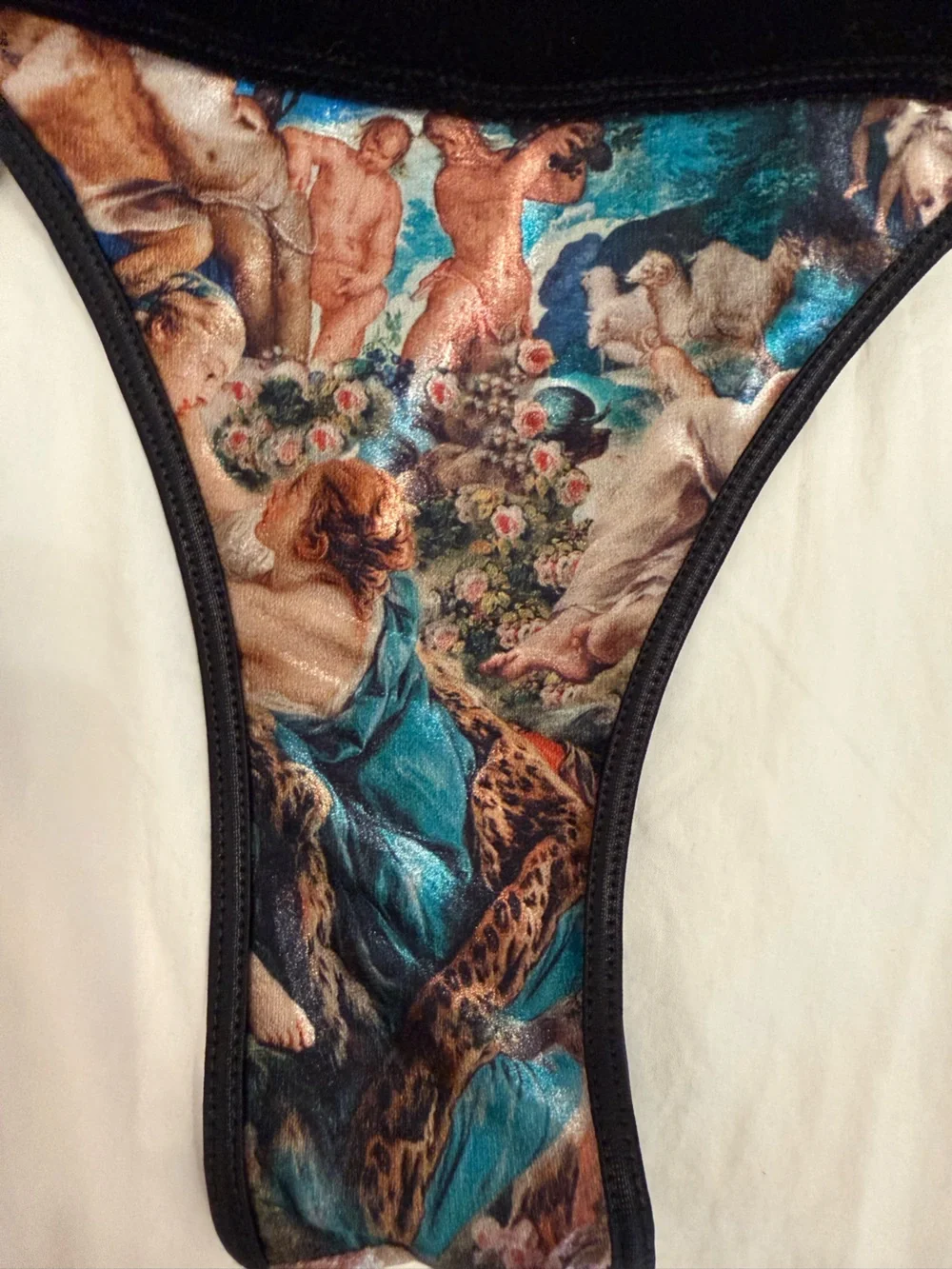Teal Marble Triangle Bikini Set with Black Accents
